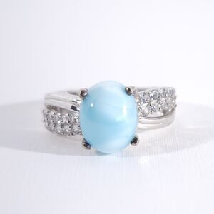 Larimar 2.8 Carats and White Zircon Ring Size 5